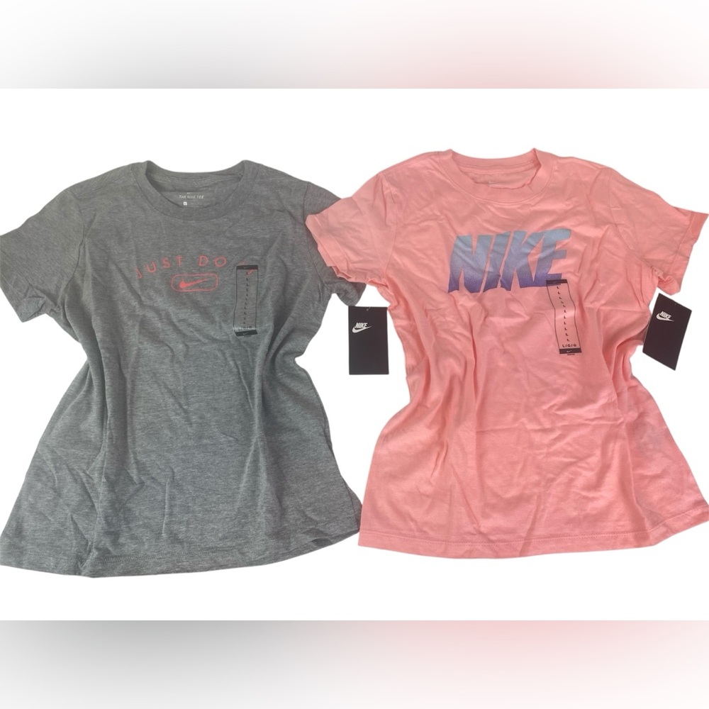 Set of 2 Nike Big Girls Gray and Pink T-Shirts- Brand New!